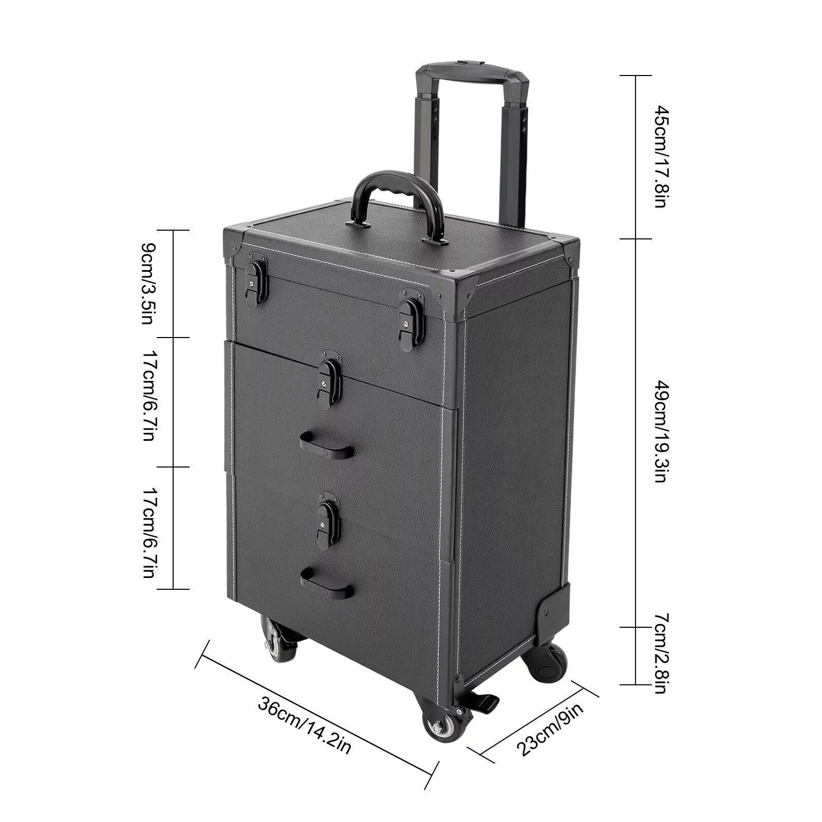 Polish Organizer 4 Train ZhdnBhnos Wheels Lock (Black) Box Rolling w/ Nail Storage & Case Luggage Trolley Makeup Cosmetic