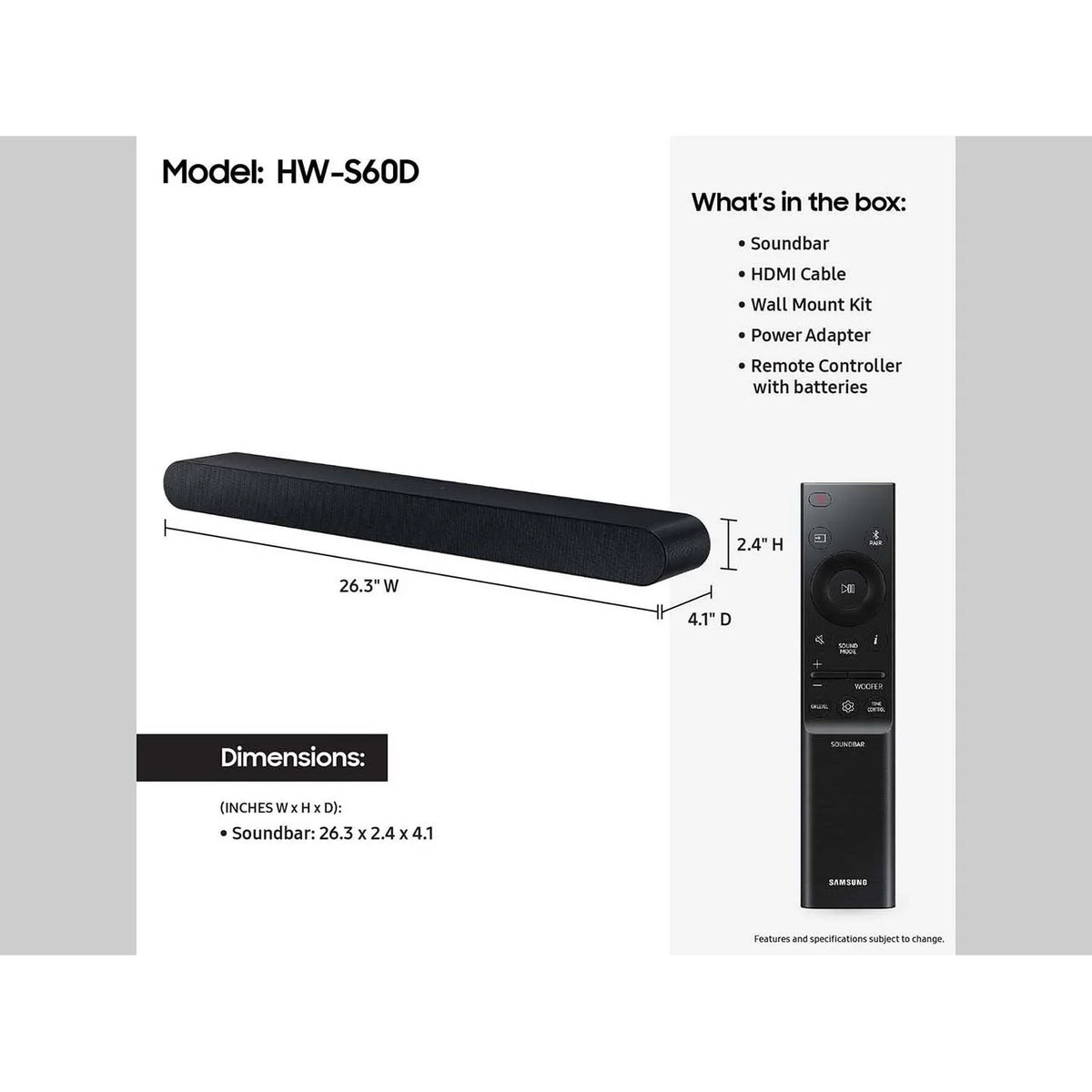 Soundbar Wireless Redeemable S-series with Gemini oxygen Samsung HW-S60D (2024) DIRECTV