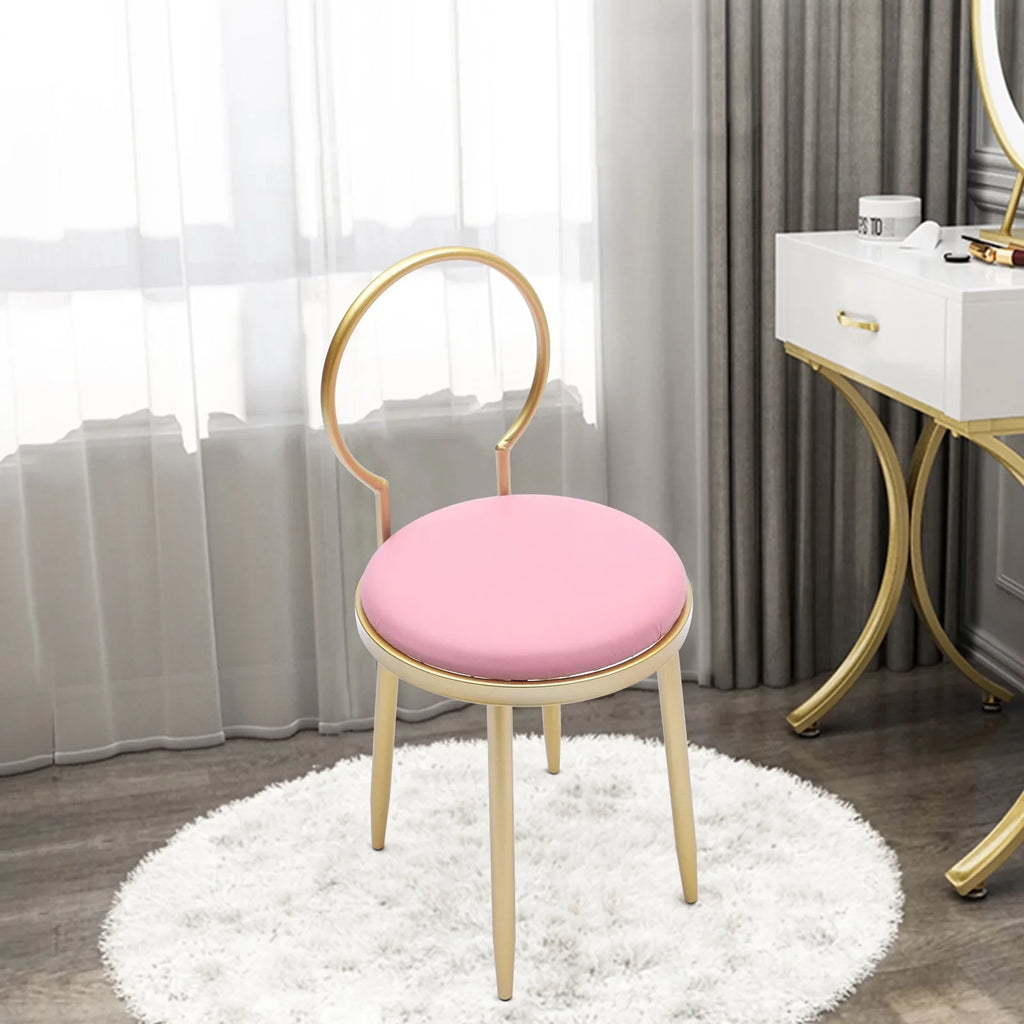 Chair, Pink 13.78*12.2*27.36" Iron Pink Stool + Gold Vanity Anqidi Simple Sponge Leather + Dresser