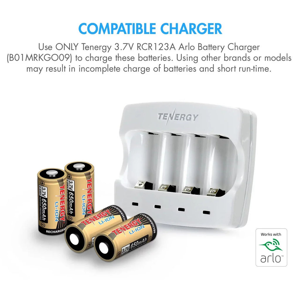 12-Pack 650mAh Tenergy for Li-ion Camera Charger, (VMC3030) Arlo and Battery 3.7V Rechargeable Batteries Batteries