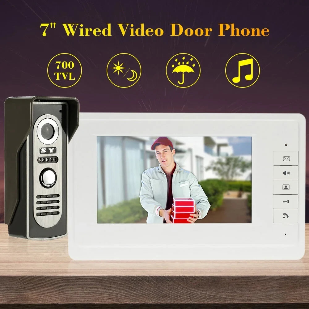and Doorbell for Phone OWSOO 7” Visual Video System Wired Home View Rainproof Door Indoor Unlock Outdoor Infrared support with Monitor Night
