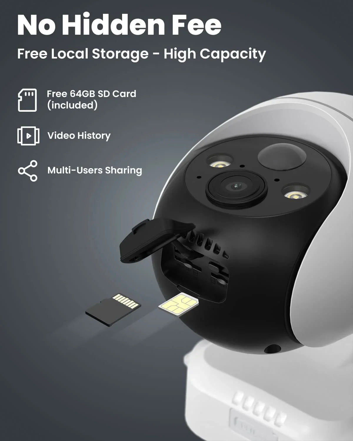 Solar SD Included Wireless, No 2K Surveillance Outdoor, Vision, Security Cellular SIM&64GB PTZ, 3G/4G WiFi Night Card LTE 360° Camera Powered, QHD, Camera, Color