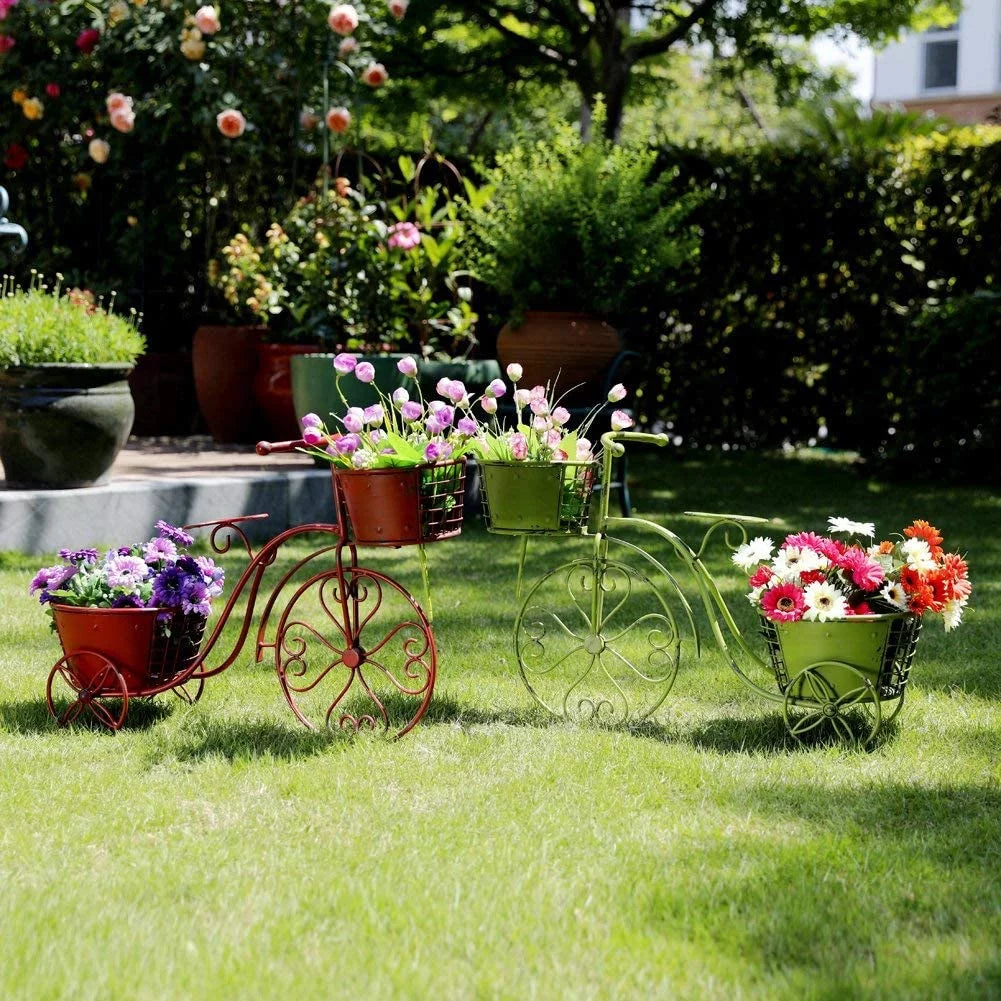 Cart x Plant 9.8" Plant Home Stand Decor, 18.5" Stand Flower Outdoor Garden Tricycle Indoor Iron x Holder Patio Pot Planter, Bicycle 27.5"