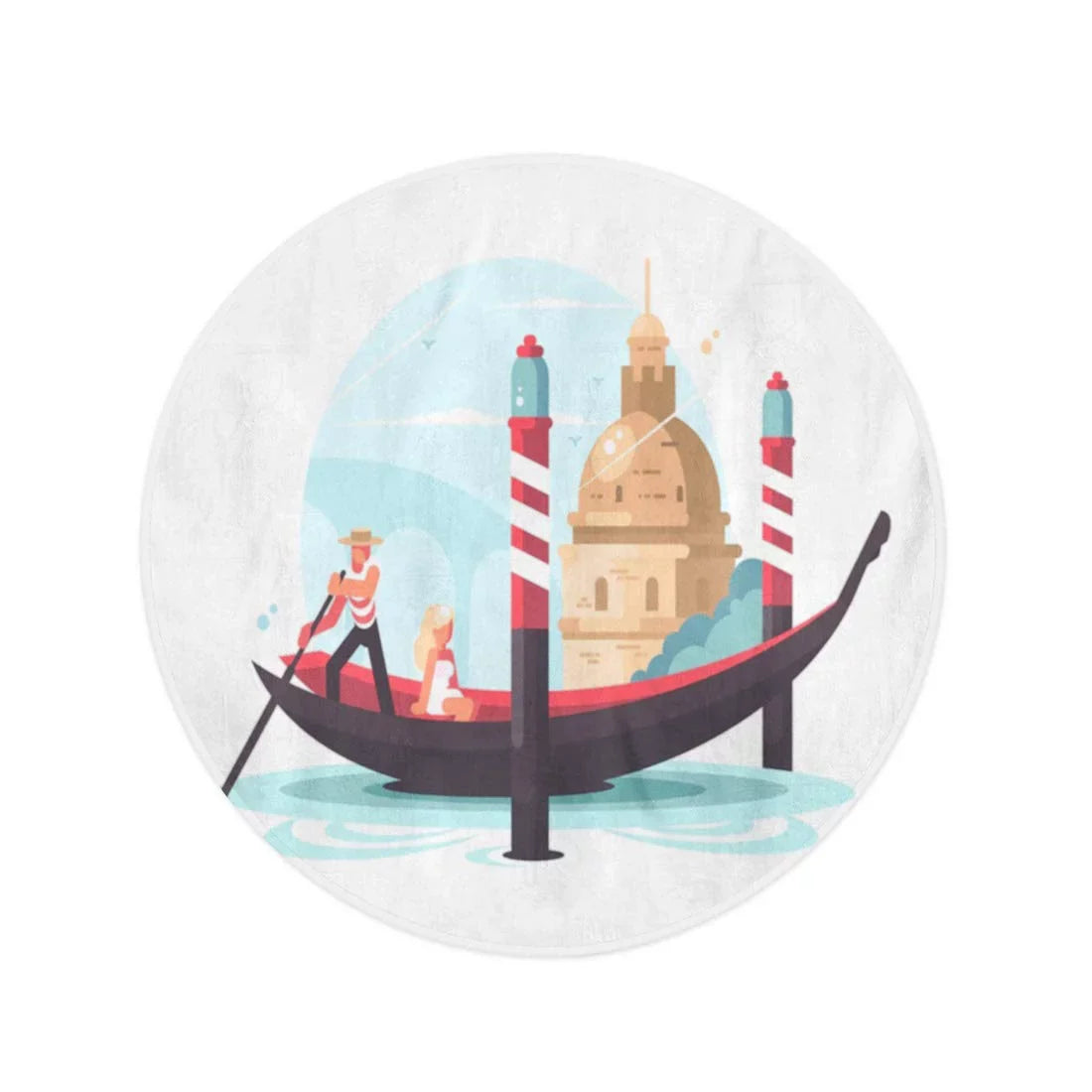 Woman 60 inch Gondolier Beach Travel Circular Transports Beach Italy Throw Mat Towel in Flat Round Venice Gondola Circle Blanket Towels Tapestry KDAGR Boat