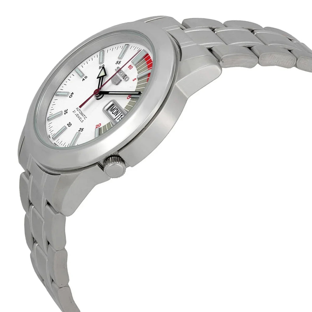 SNKK25 Dial Stainless Steel Men's Seiko 30M Date Day White Automatic Watch