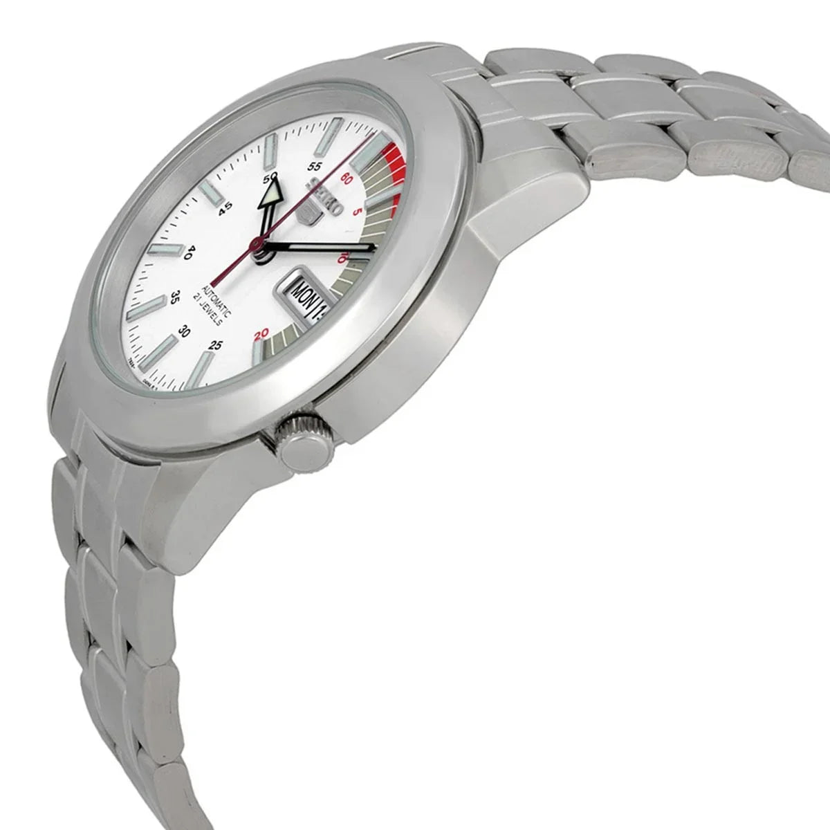 SNKK25 Dial Stainless Steel Men's Seiko 30M Date Day White Automatic Watch