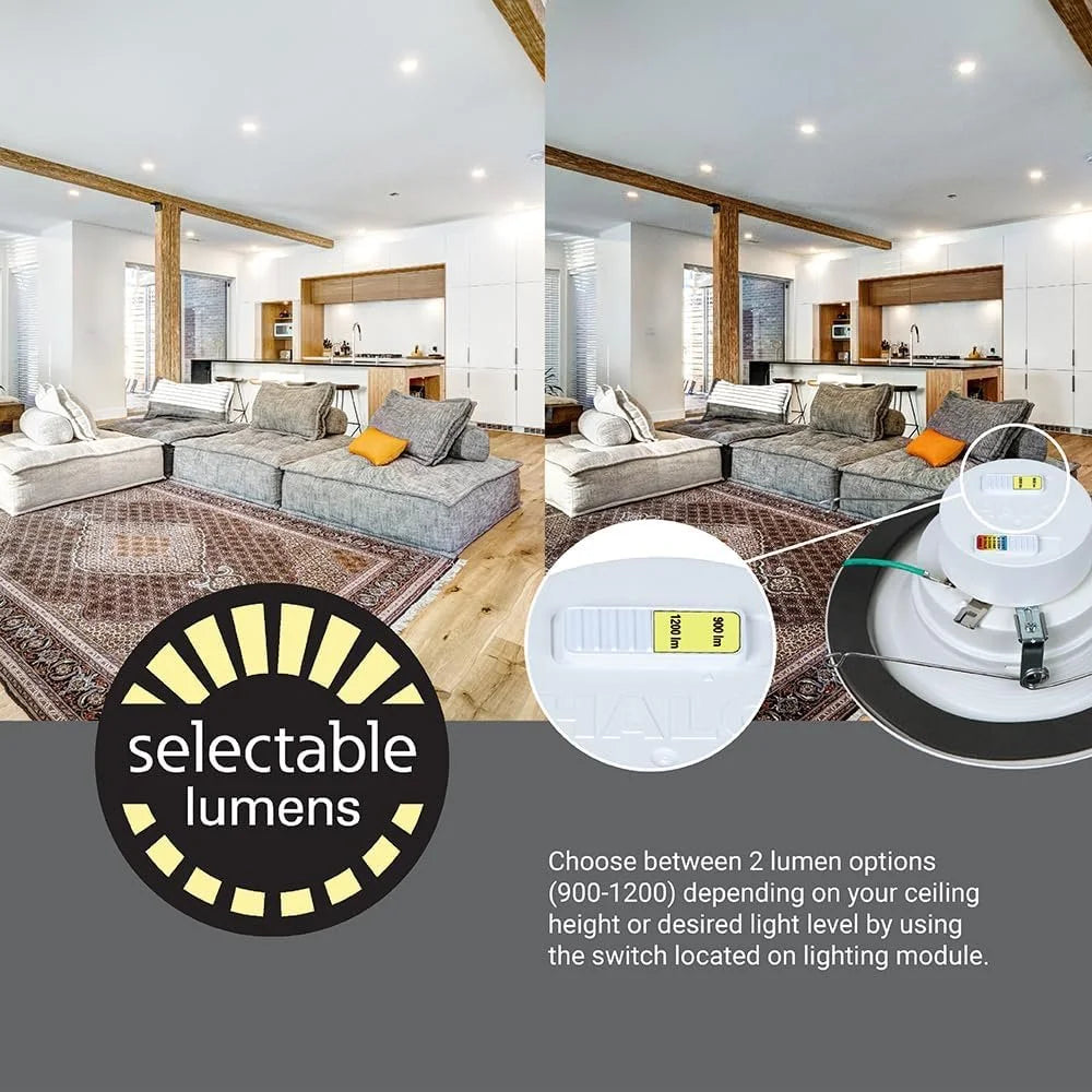 Recessed Downlight, & and Selectable Ceiling Shower inch Series Retrofit Matte White Lumens, HALO 900/1200 Warm, to CCT Light Trim, LED Baffle Retrofit Dim RL Lumens Selectable 5/6