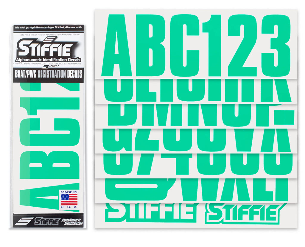 Personal Decals Watercraft Letters Stickers PWC 3" STIFFIE for Uniline Numbers & Green Identification SeaFoam Marine & Alpha-Numeric Boats Kit Registration Custom
