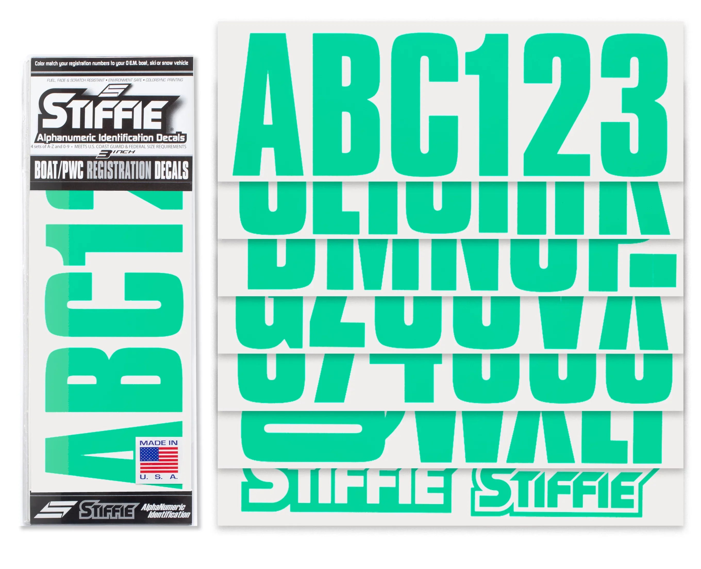 Personal Decals Watercraft Letters Stickers PWC 3" STIFFIE for Uniline Numbers & Green Identification SeaFoam Marine & Alpha-Numeric Boats Kit Registration Custom