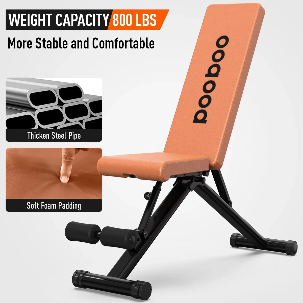 Bench POOBOO 5 Layer gym Structure Adjustable Training lbs Capacity and 800 Folding Workout bench bench Thickened Incline Weight Home for incline Indoor