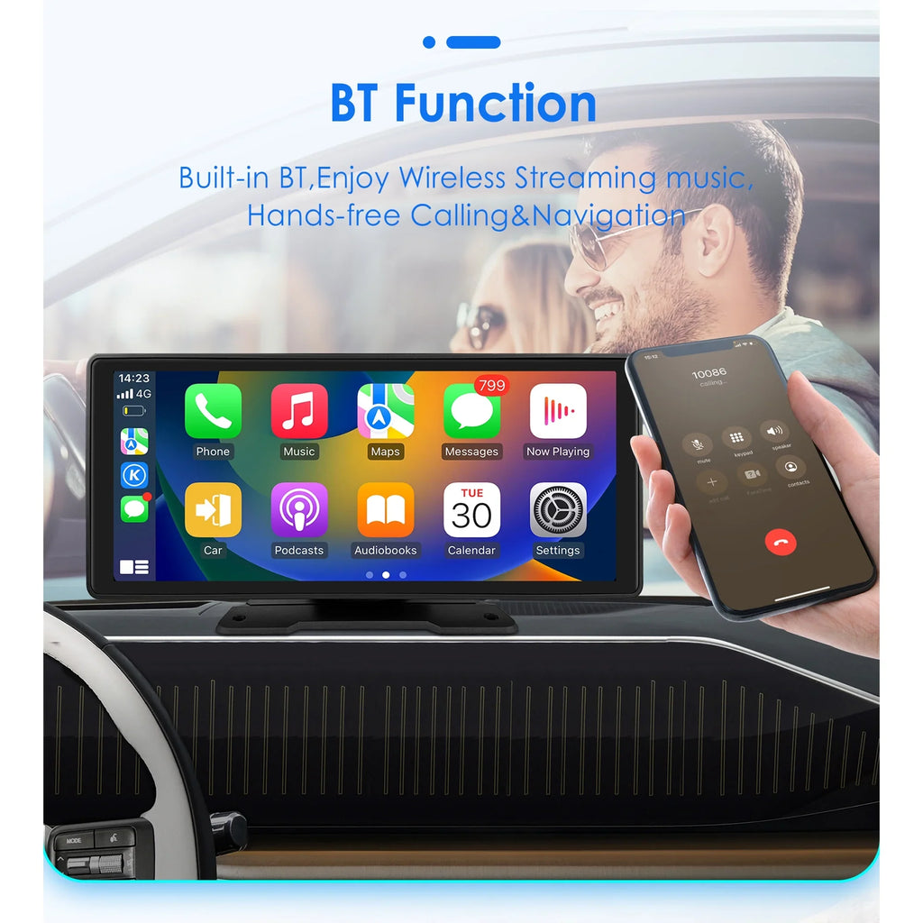 Bluetooth Apple Touchscreen FM 10.26" Car Mirror Unit Auto Player 360° Adjustable Radio Carplay Link Navigation Stereo GPS Android Head
