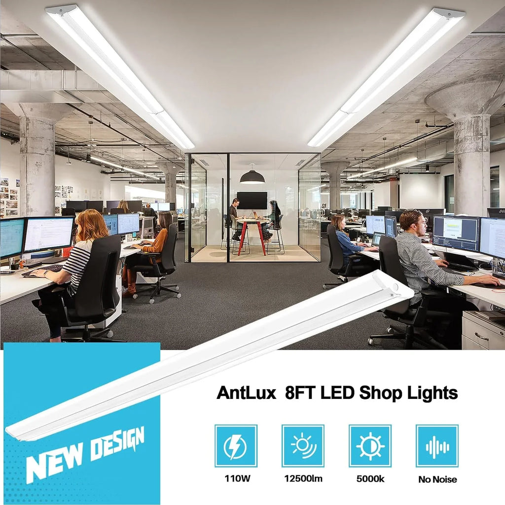 Slim Garage Lights, Office 4 Shop LED Foot 110W Wraparound T8 Mount for 8 8FT Pack QCAI 5000K, Compact Fluorescent Ultra Grade 12500LM, Equiv.], Flush Warehouse, Light LED Commercial [6-lamp Strip
