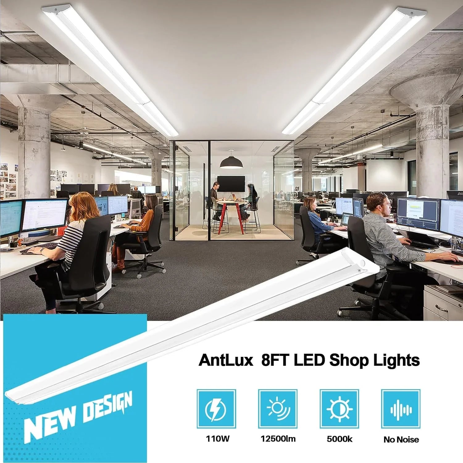 Slim Garage Lights, Office 4 Shop LED Foot 110W Wraparound T8 Mount for 8 8FT Pack QCAI 5000K, Compact Fluorescent Ultra Grade 12500LM, Equiv.], Flush Warehouse, Light LED Commercial [6-lamp Strip