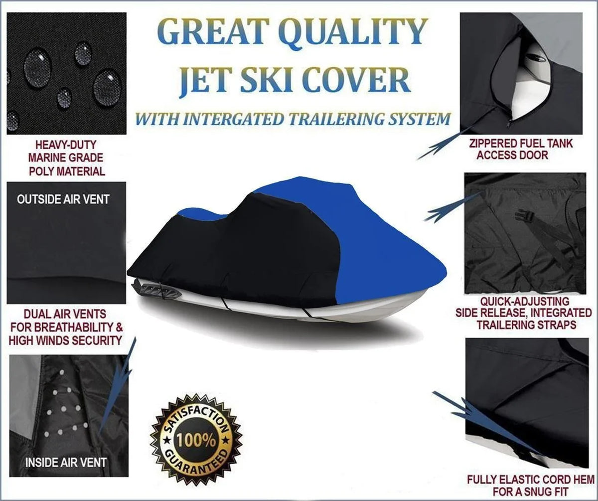 / BLUE PWC Seater OF Polaris Compatible 2001 1998 1999 1996 1-2 1995 Jet Cover for BLACK THE SLX TOP LINE 2000 HEAVY-DUTY, Travel Ski 1997 Cover Watercraft