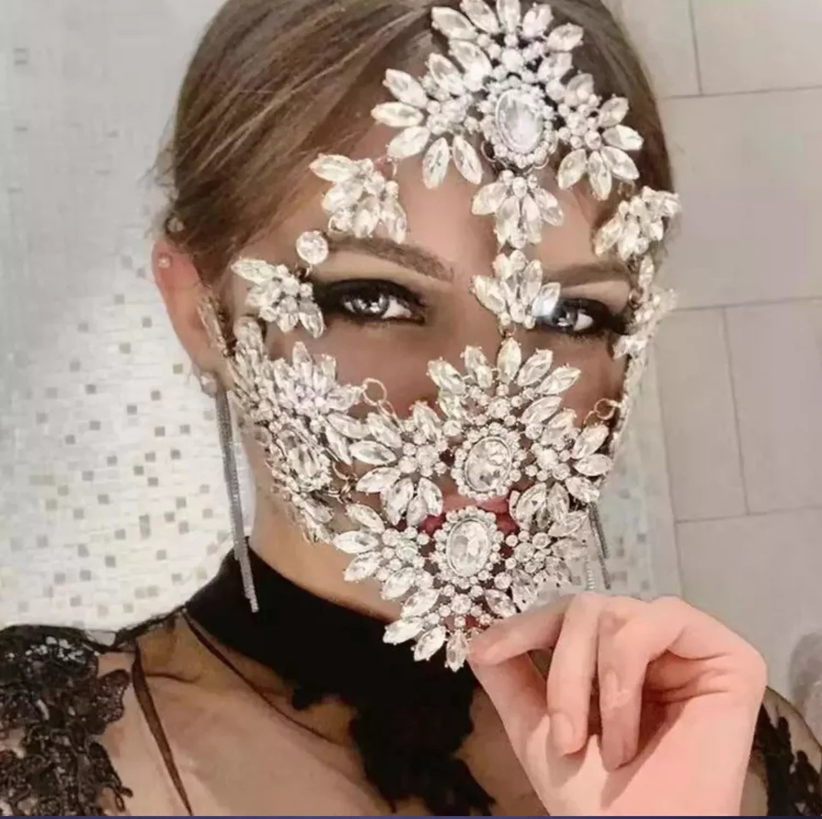 Rhinestone Crystal Mask Jewelry Face Face Women Mask Mask Masquerade Halloween