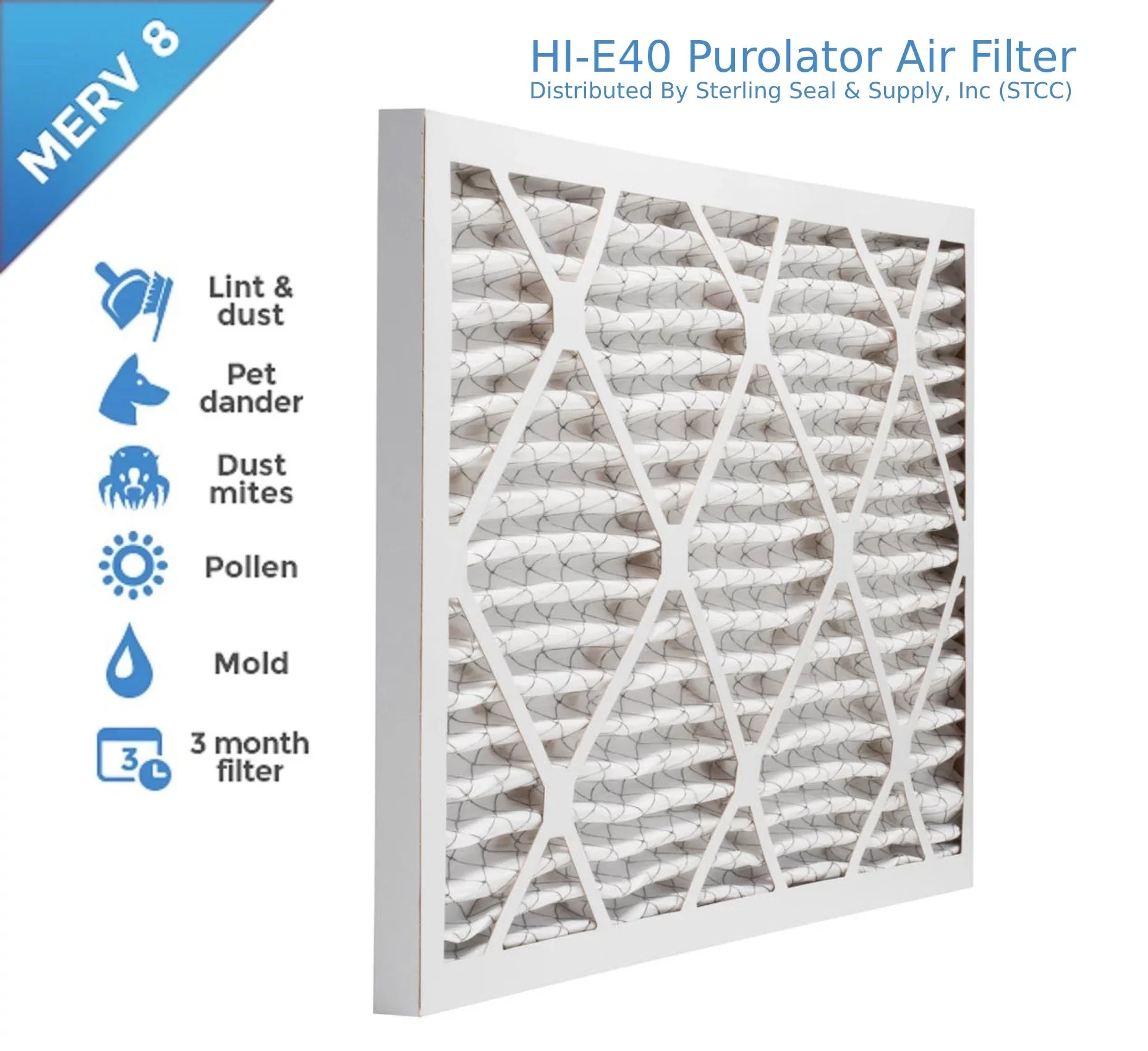 MERV Surface Extended (6 Pleated oxygen Filter, 40 Mechanical Pack) 8, oxygen Hi-E / 16x24x1, Guard Purolator
