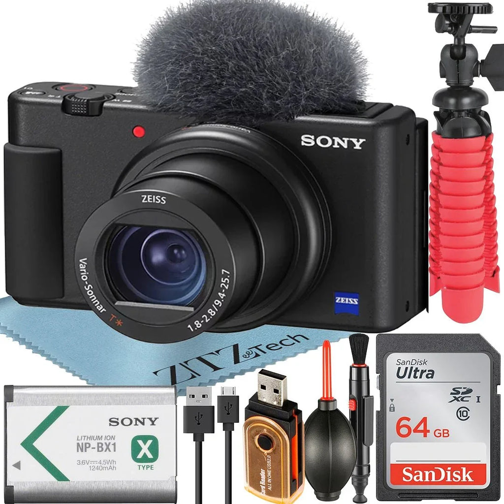Accessory Memory ZeeTech + Vlogging Bundle SanDisk Camera with 64GB (Black) Sony Card ZV-1F