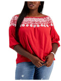 3X The Size Red Top Embroidered Shoulder Women's Tommy Off Hilfiger