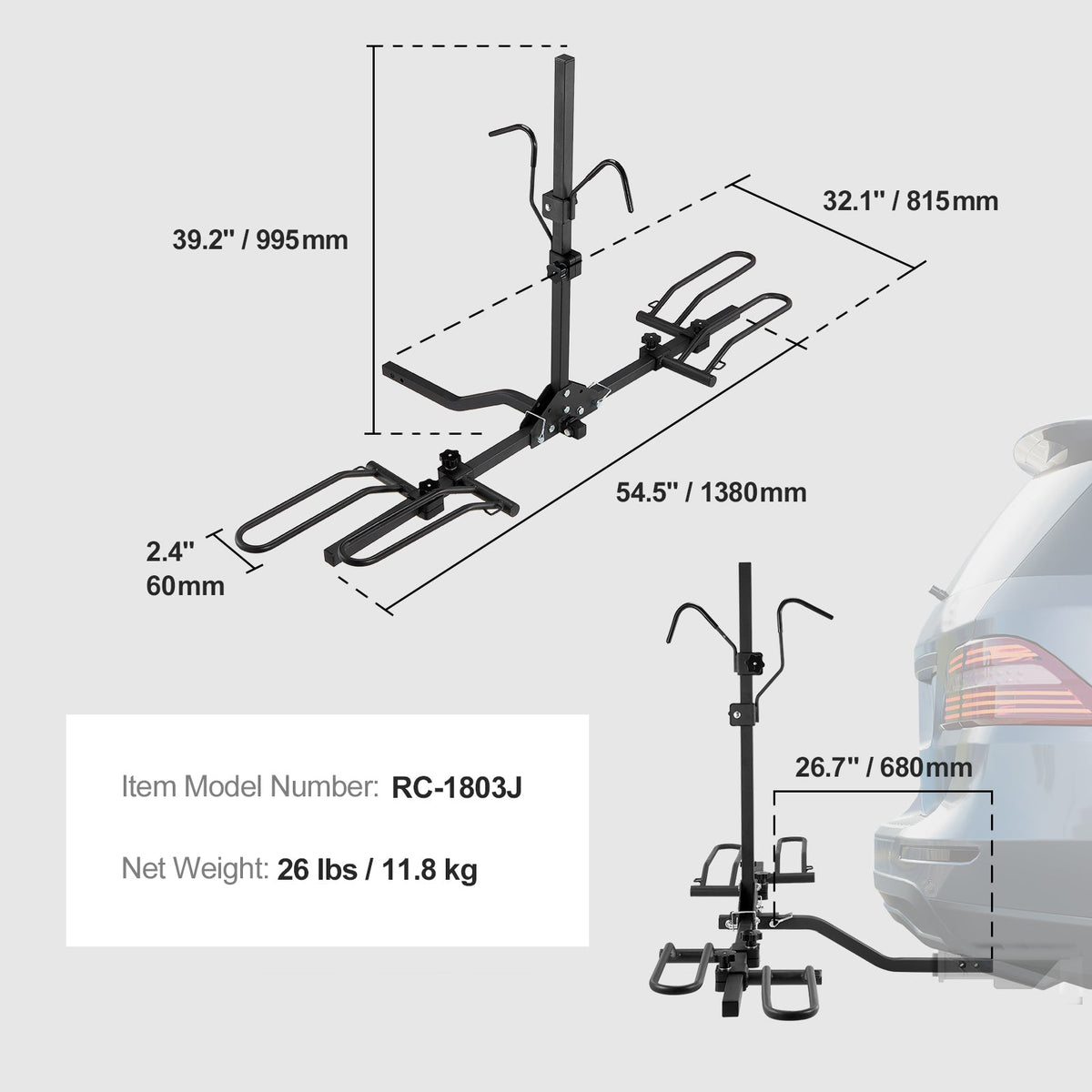 Mount Car 1.25"/2" Truck SKYSHALO Folding 2-Bike Rack Carrier SUV Receiver Hitch