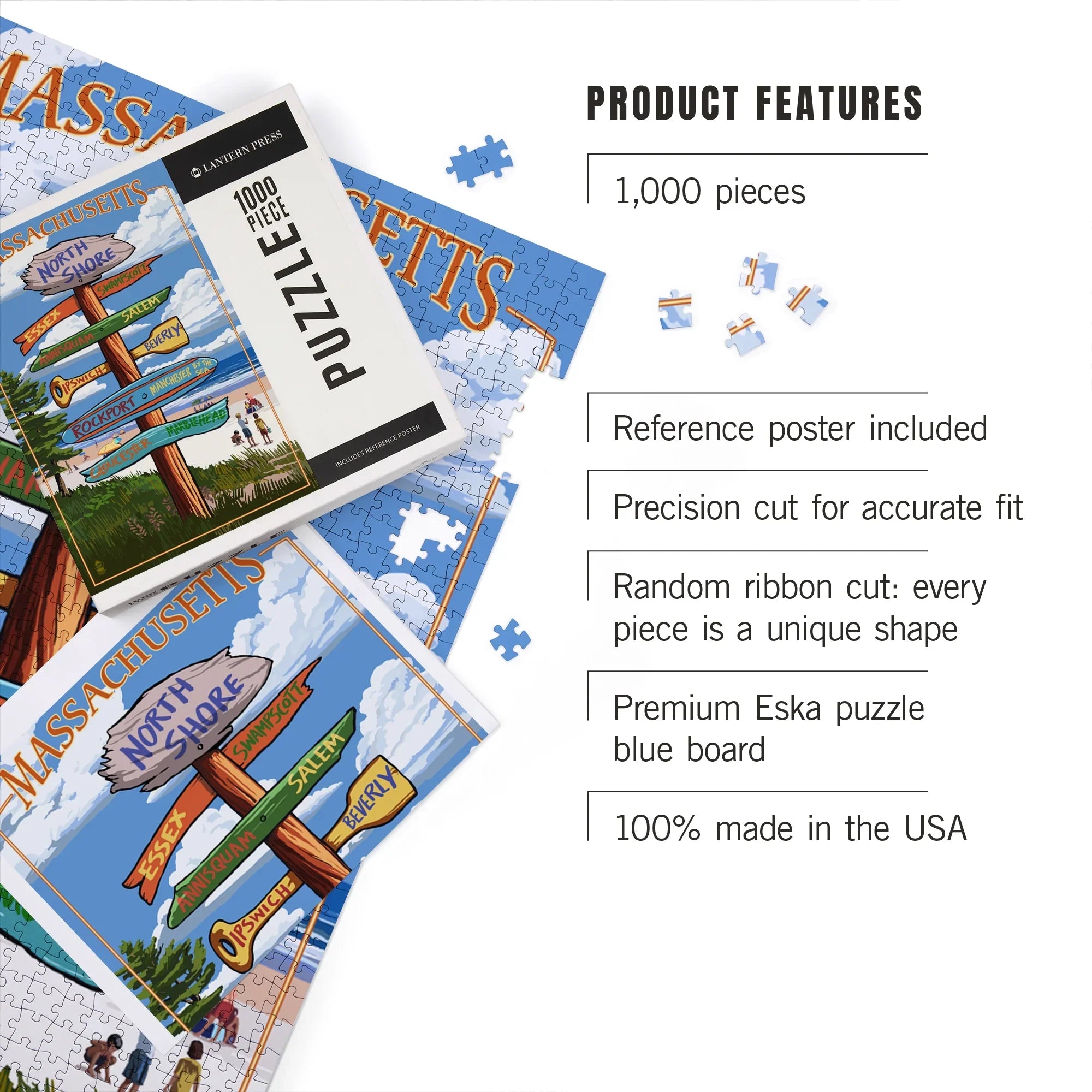 Destinations Lantern Puzzle, Press 1000 Sign Piece Jigsaw Massachusetts, Shore, North