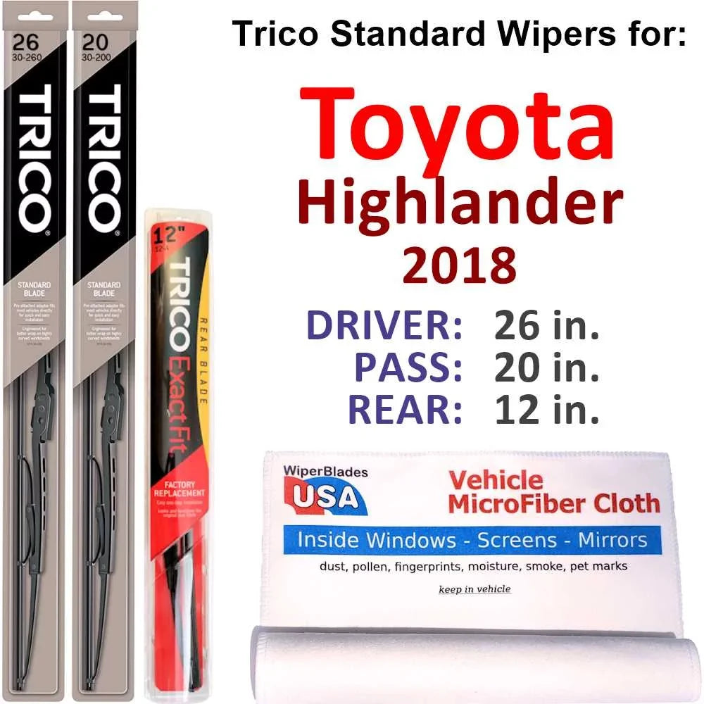 w/Rear of (Set 2018 Toyota Wiper Highlander Blades Wiper 3)