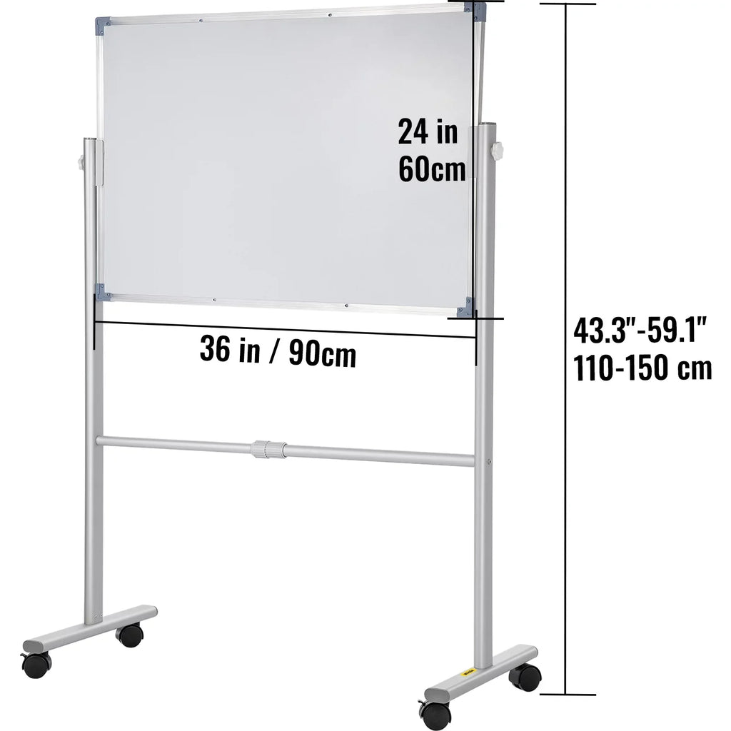 Frame with Magnetic Office Dry Reversible 360 and 36" Lockable w/ Mobile Board BENTISM for Adjustable 24" Wheels Sided Rolling Erase Whiteboard Home x Height Swivel Aluminum Stand Double School