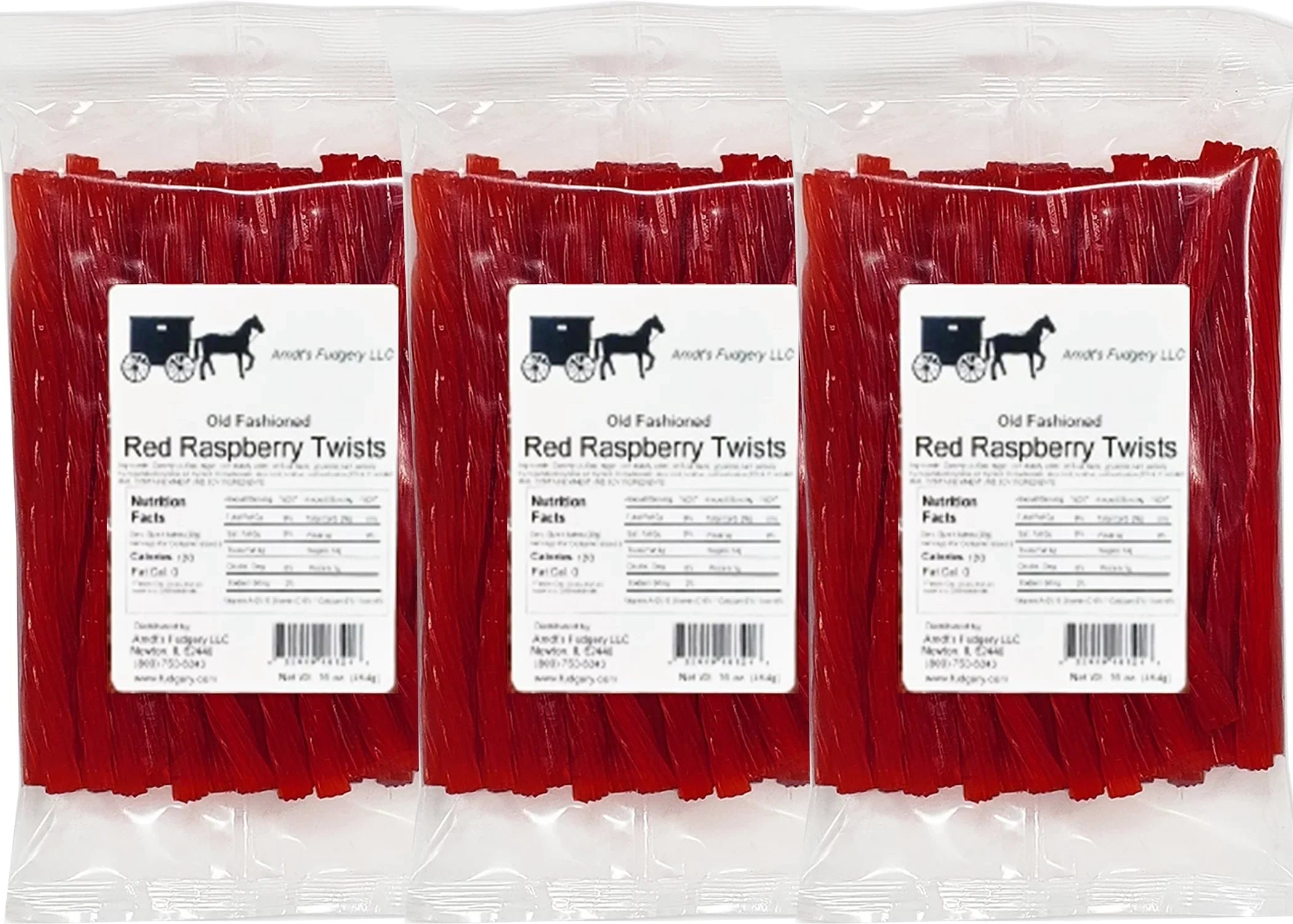 Three Raspberry Licorice Twists Pkgs 16 - - Amish Oz Red