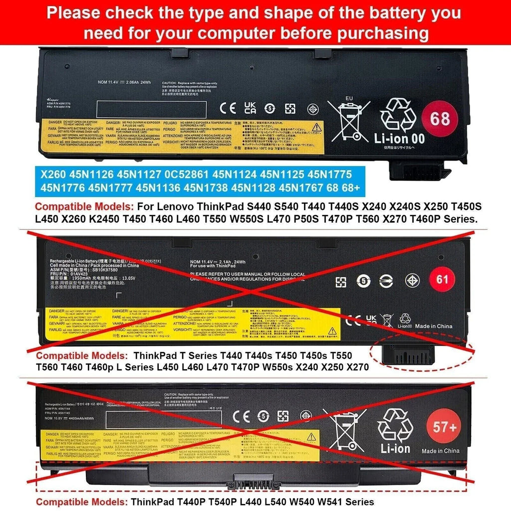 L450 T460 T560 T550 For Battery 45N1775 T440 T470P T460P ✅68 T450 Thinkpad