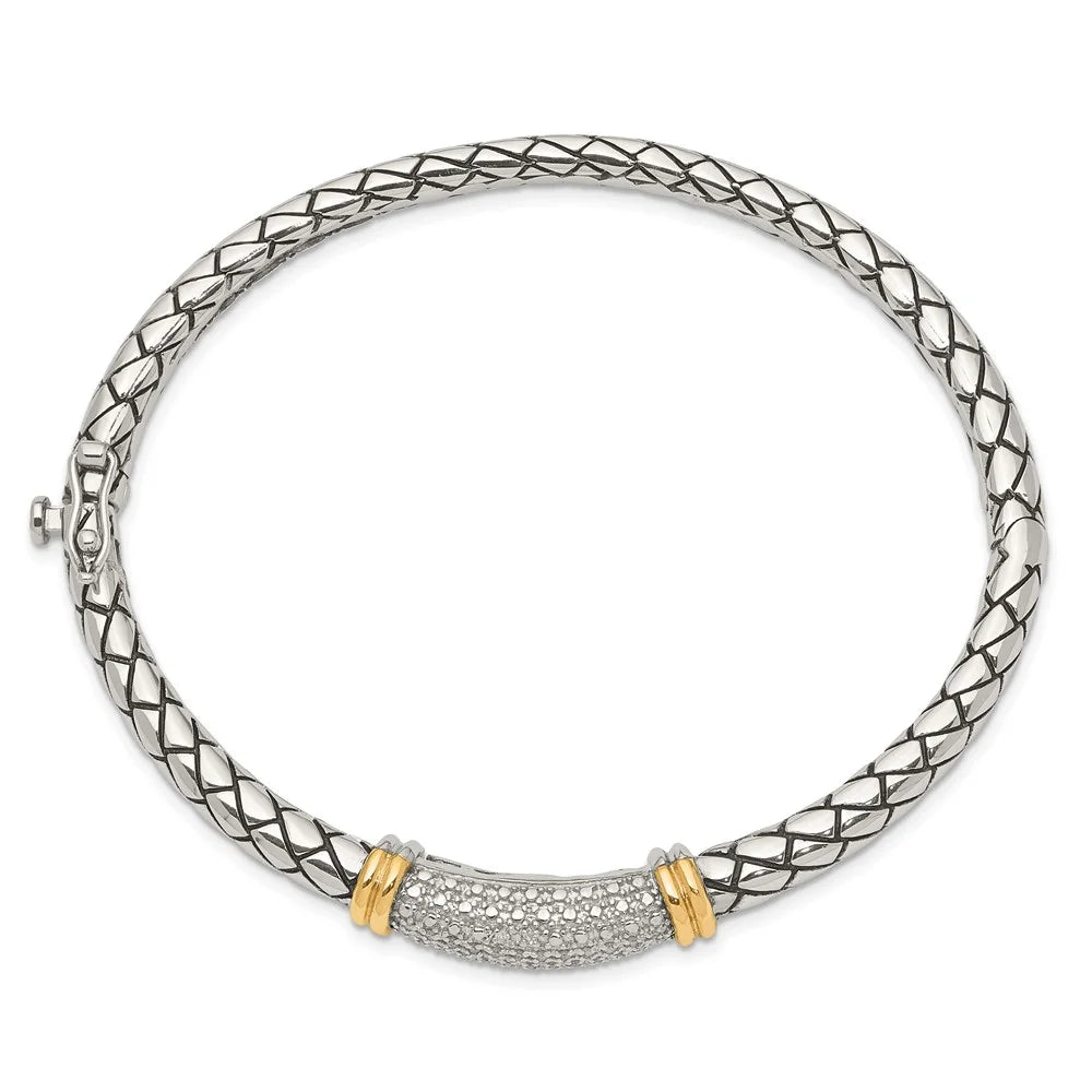 Bangle Two-Tone mm Women's Round Diamond 7 Silver with Shey 14K Antiqued 14k/Silver Sterling in Couture Hinged 8 Accent