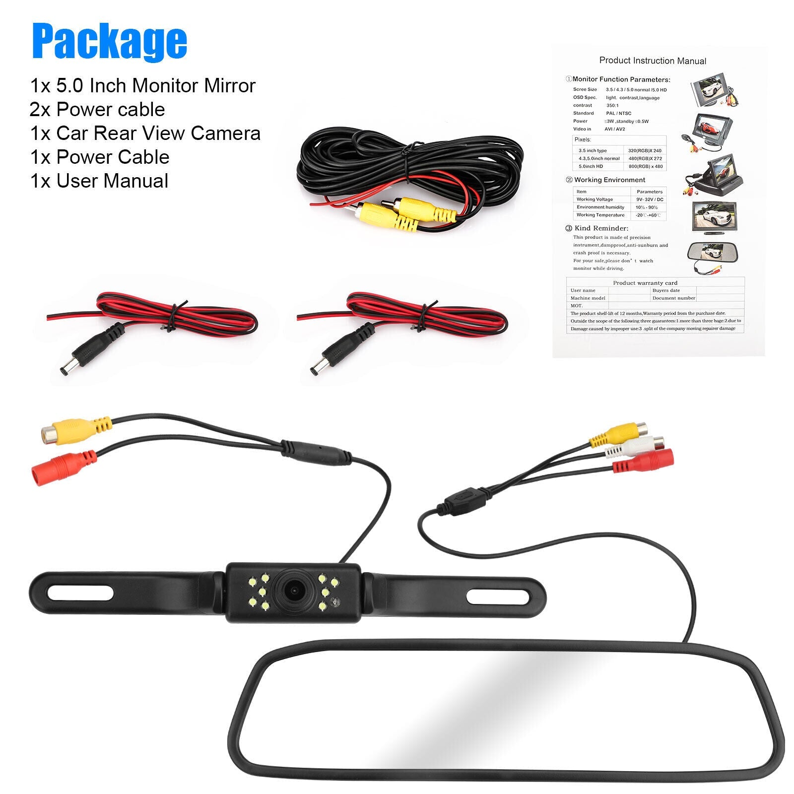 Mirror Backup View Night System Kit Monitor Car Rear Vision + Parking Camera 5"
