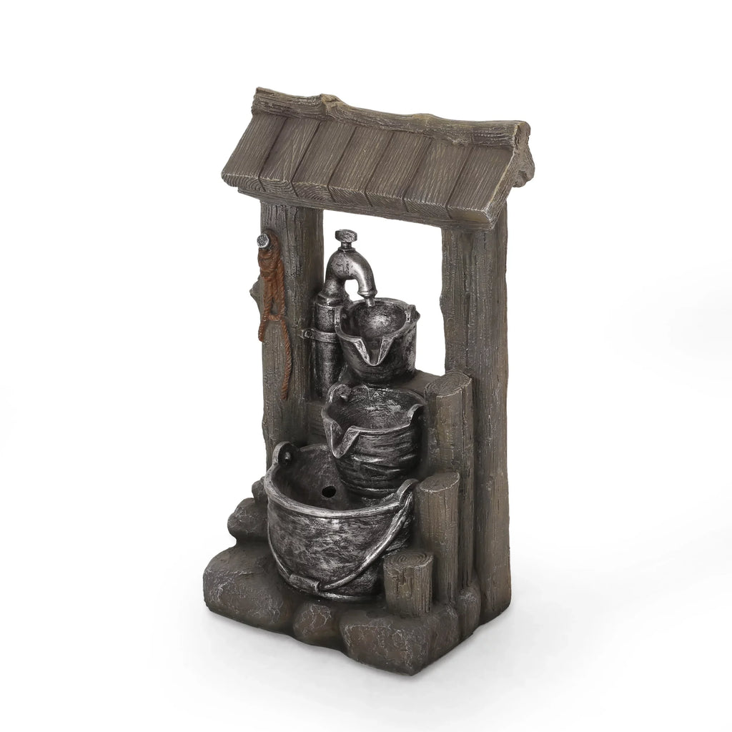 Outdoor and Berrien House 3-Tier Bucket Gray Noble Brown Fountain,