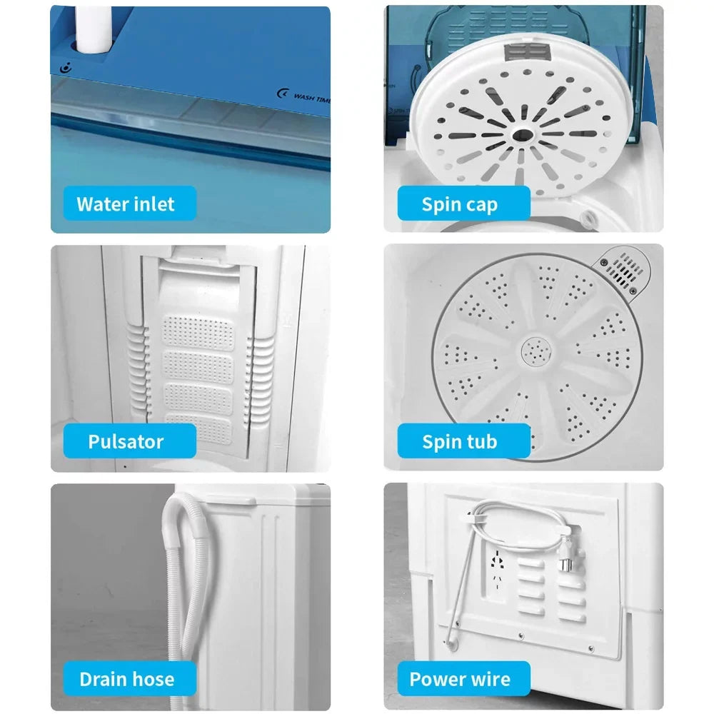 Semi-automatic Apartment, White&Blue Twin RVs, Twin Machine for Tub Washing Pump Dorms, with Camping More, Drain Built-in 26Lbs Tube and BMTBUY XPB65-2288S