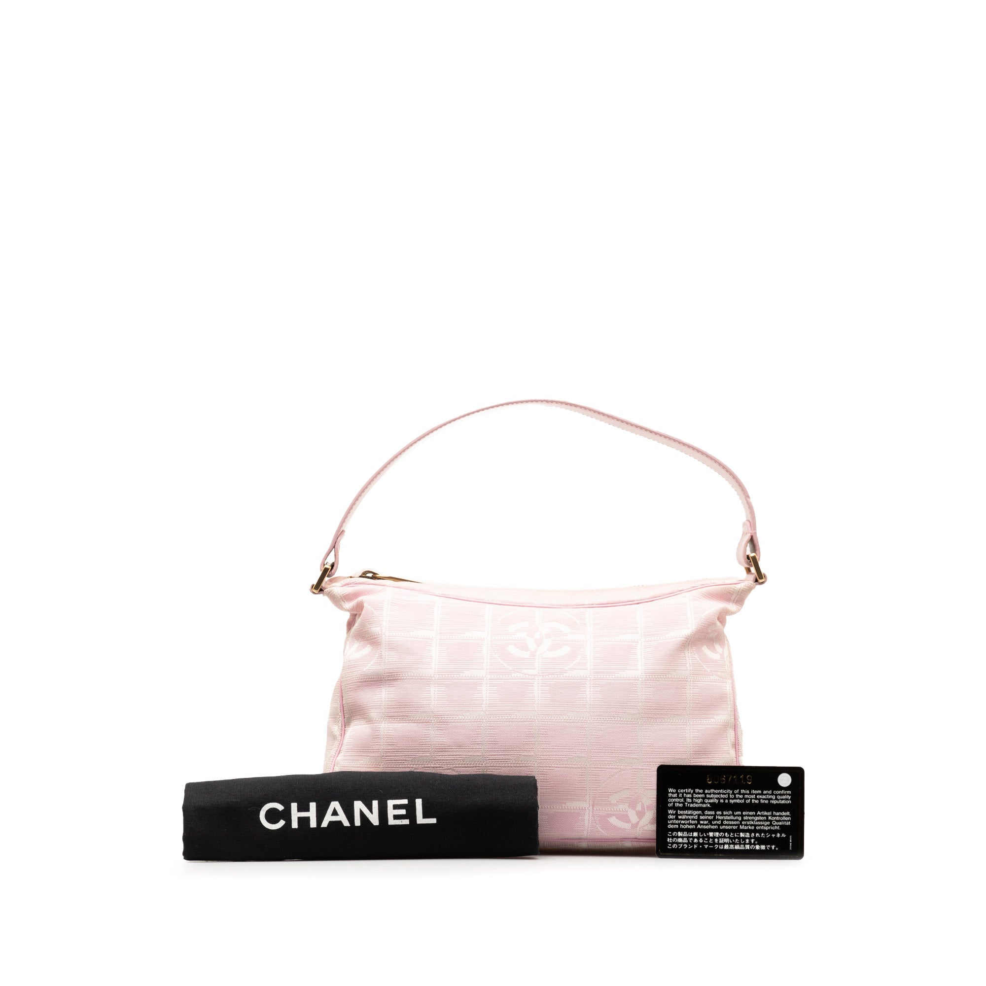 Fabric HandleBag Travel Line Chanel New Handbag Authenticated Unisex (Good) Pink Top Nylon Pre-Owned