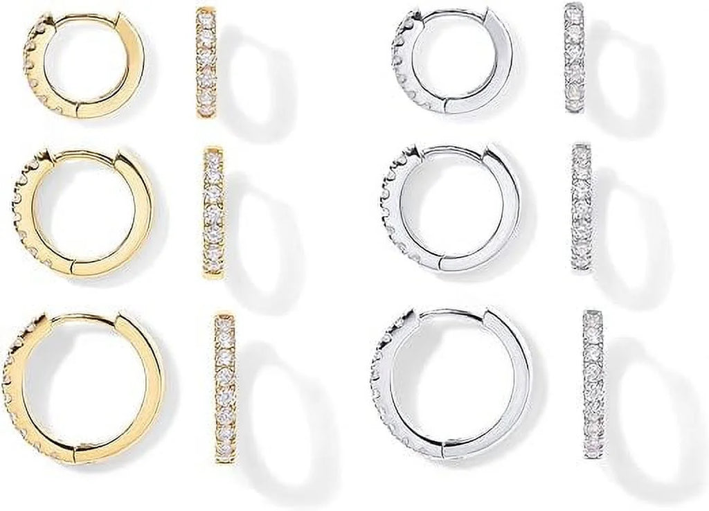 Small Hoop Men Huggie 8mm Earrings and Post, Sterling for Set Women Gold 12mm | White Pairs Hoop Gold Pack 925 Helix Yellow Cartilage 10mm Mini Plated Silver Pack 6 18K PAVOI