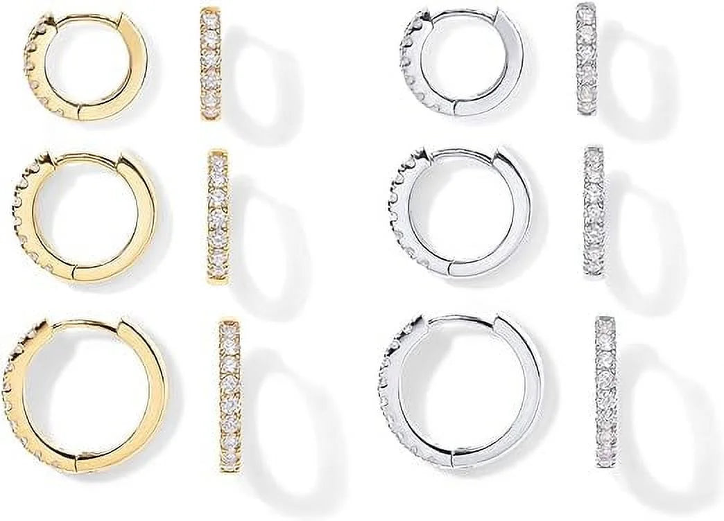 Small Hoop Men Huggie 8mm Earrings and Post, Sterling for Set Women Gold 12mm | White Pairs Hoop Gold Pack 925 Helix Yellow Cartilage 10mm Mini Plated Silver Pack 6 18K PAVOI
