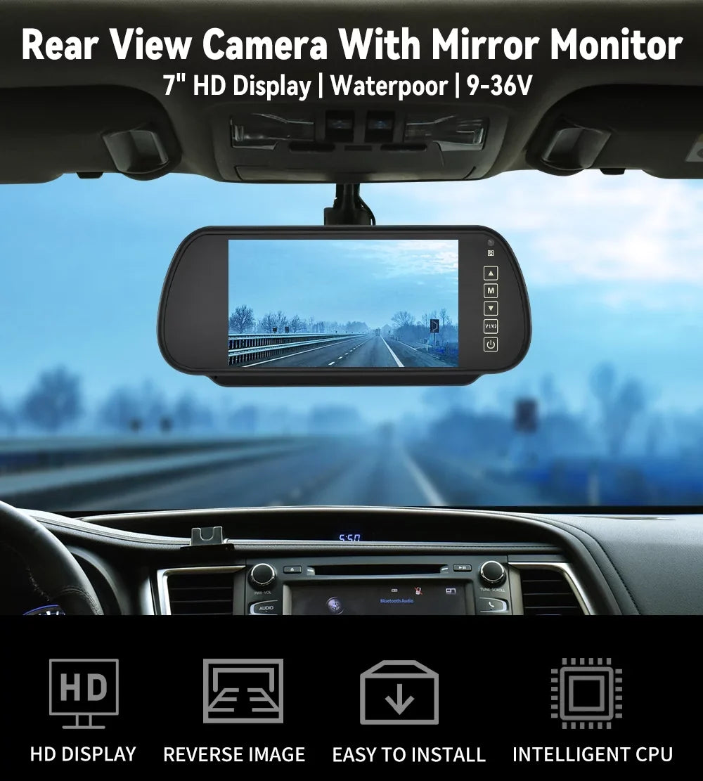 View Rear License System Camera Reverse Car Plate Backup HD Parking 7in Monitor