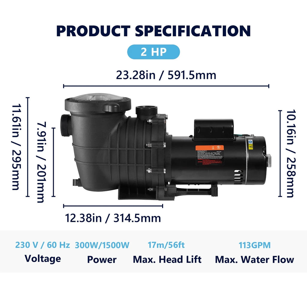 Pump, ETL Pool Swimming in/Above Certification Security HP 2 Flow, V, Max. Speed Basket, 1500 Double 5520 for W Strainer Pool of Ground SKYSHALO GPH Pump for 230 w/