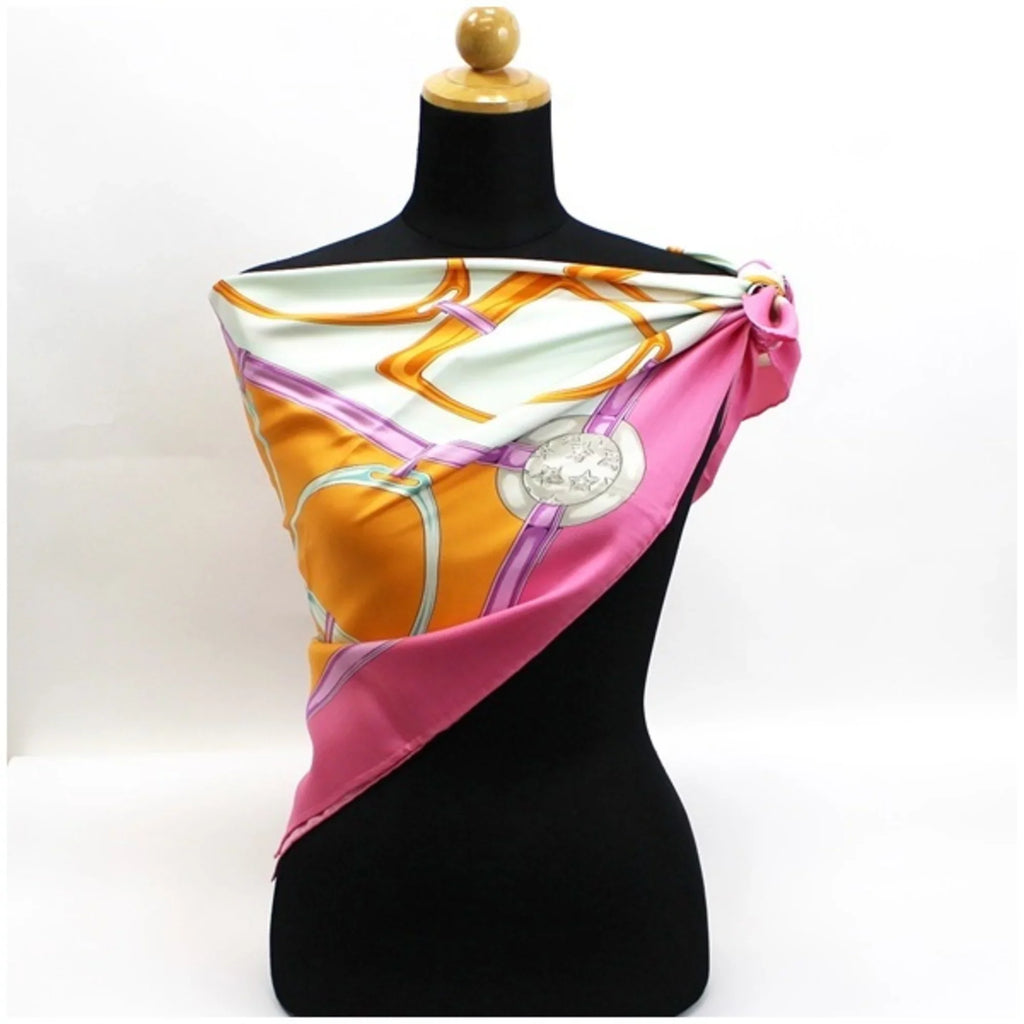 New) horsebit CELINE Pre-Owned x scarf Celine pattern ladies harness pink (Like multicolor muffler