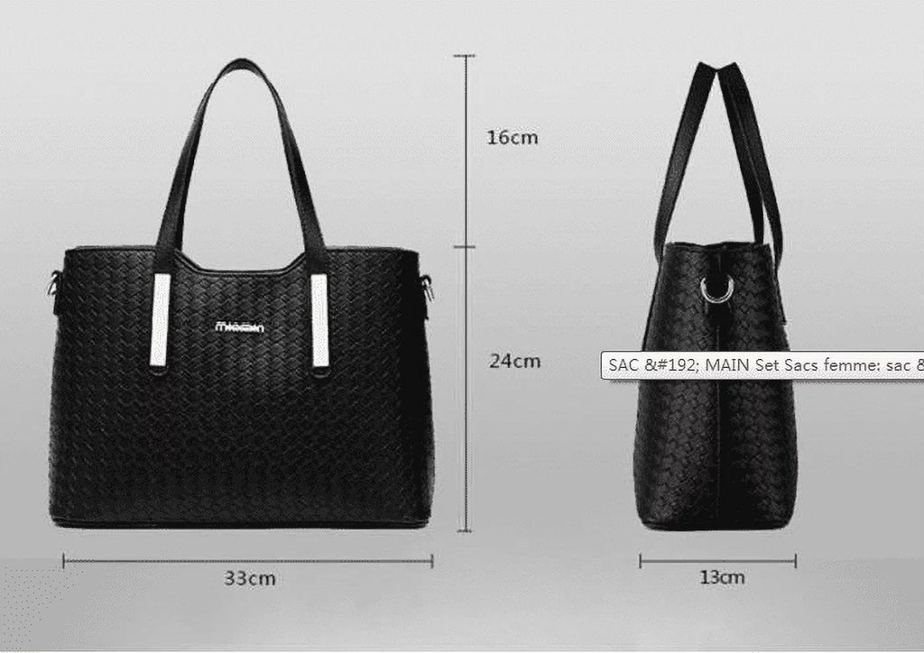 Weave Set Set Women Leather Pu 3 Shoulder Handbag Bag Pieces Purse Bag Tote Smarit Bags Big Capacity