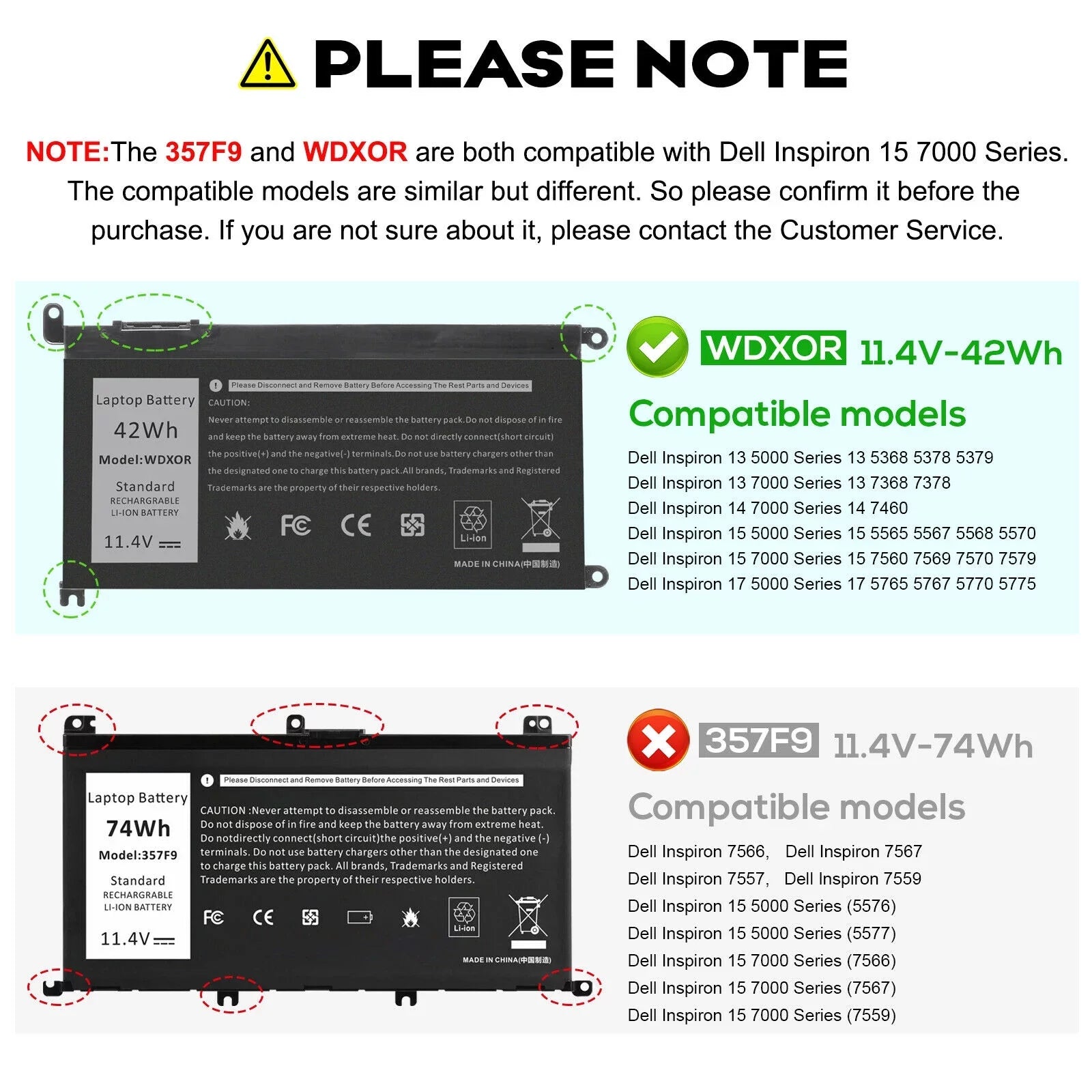 Battery Inspiron P66F 7573 WDX0R Dell 5565 42WH P69G P75F for CYMGM Series