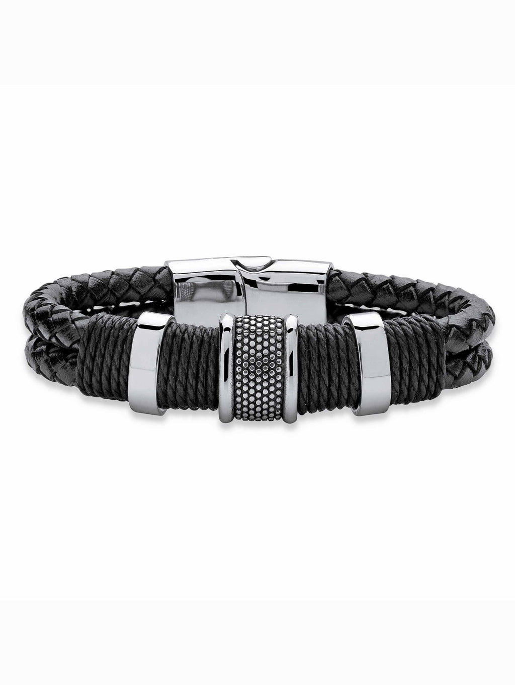8" in Jewelry and Leather Black Men's With Braided Steel Tribal Stainless PalmBeach Magnetic Clasp