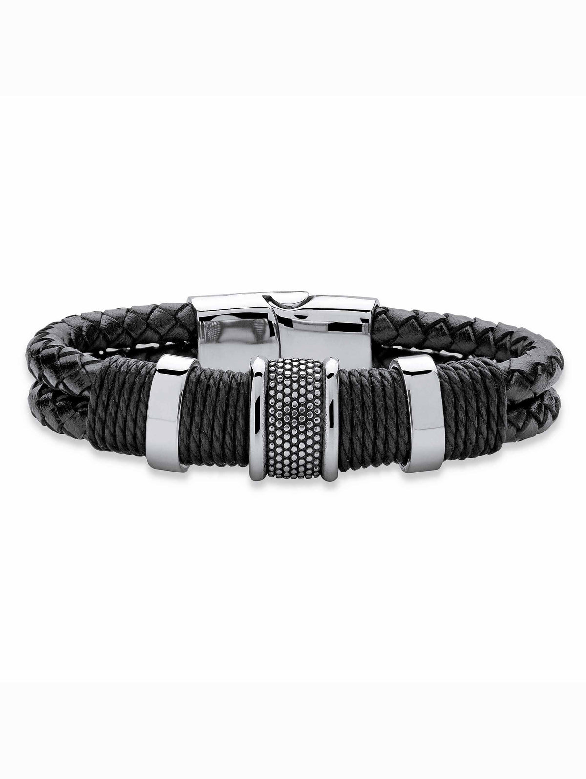 8" in Jewelry and Leather Black Men's With Braided Steel Tribal Stainless PalmBeach Magnetic Clasp