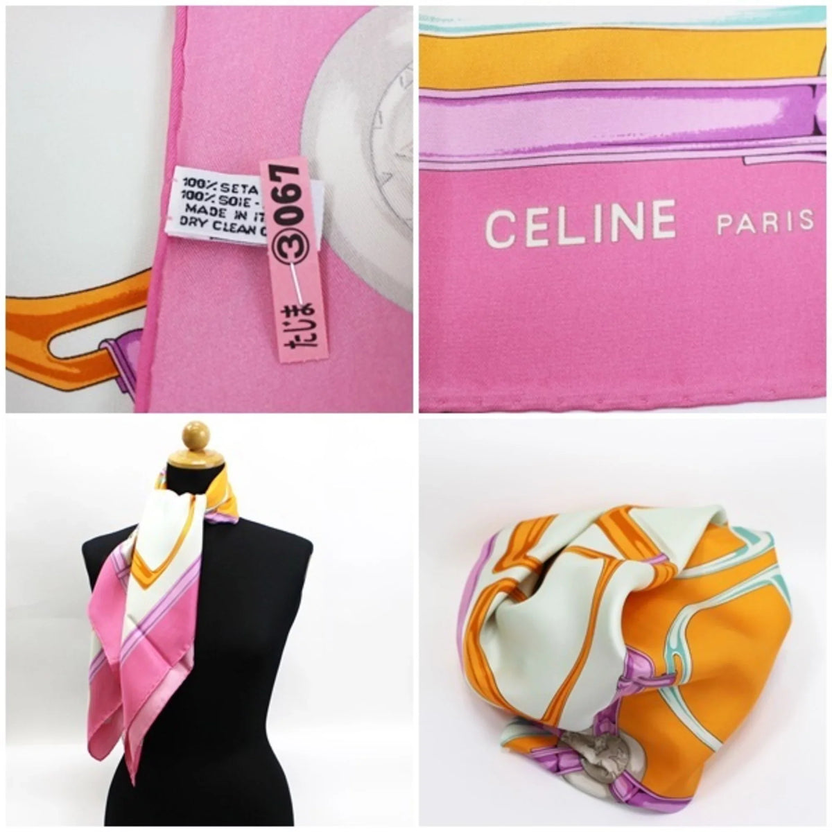 New) horsebit CELINE Pre-Owned x scarf Celine pattern ladies harness pink (Like multicolor muffler