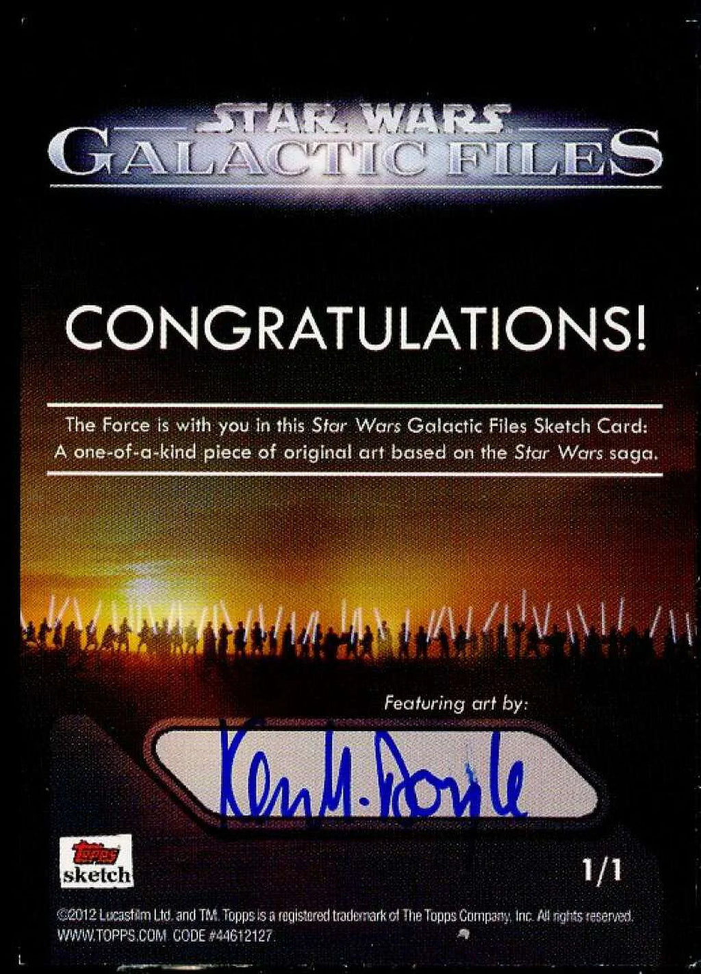 #1/1 2012 Galactic Doyle Star Autograph Files Kevin Wars Card Sketch Card