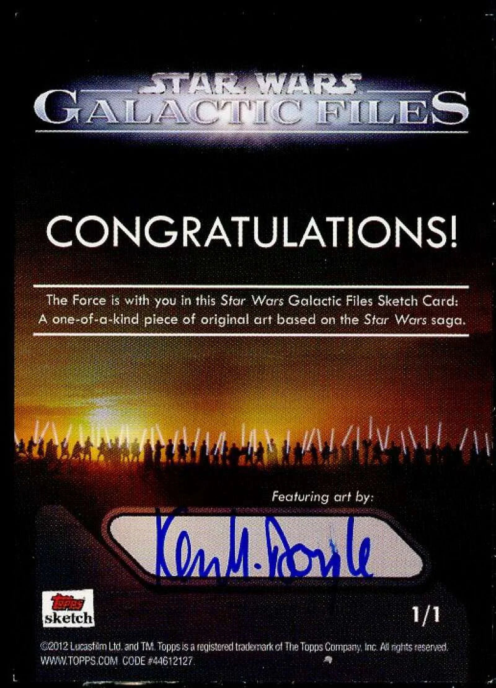 #1/1 2012 Galactic Doyle Star Autograph Files Kevin Wars Card Sketch Card