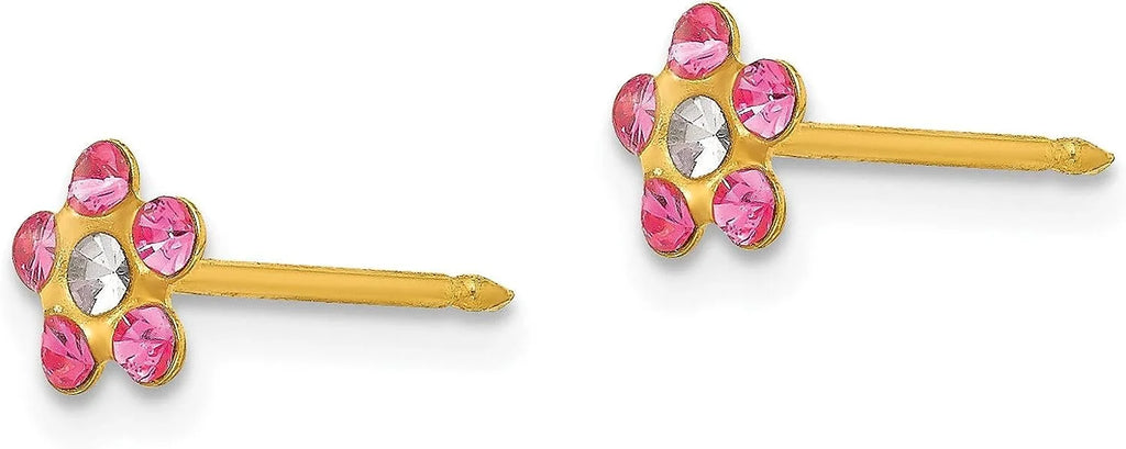 Inverness Borealis Crystal Gold 5mm Yellow 14k Flower Solid - Earrings Rose/Aurora