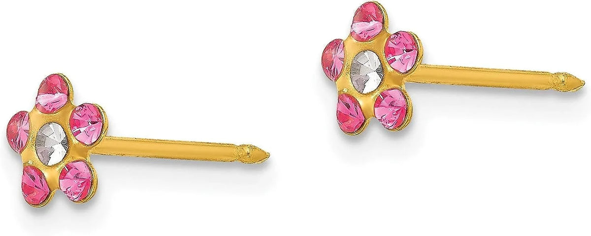 Inverness Borealis Crystal Gold 5mm Yellow 14k Flower Solid - Earrings Rose/Aurora