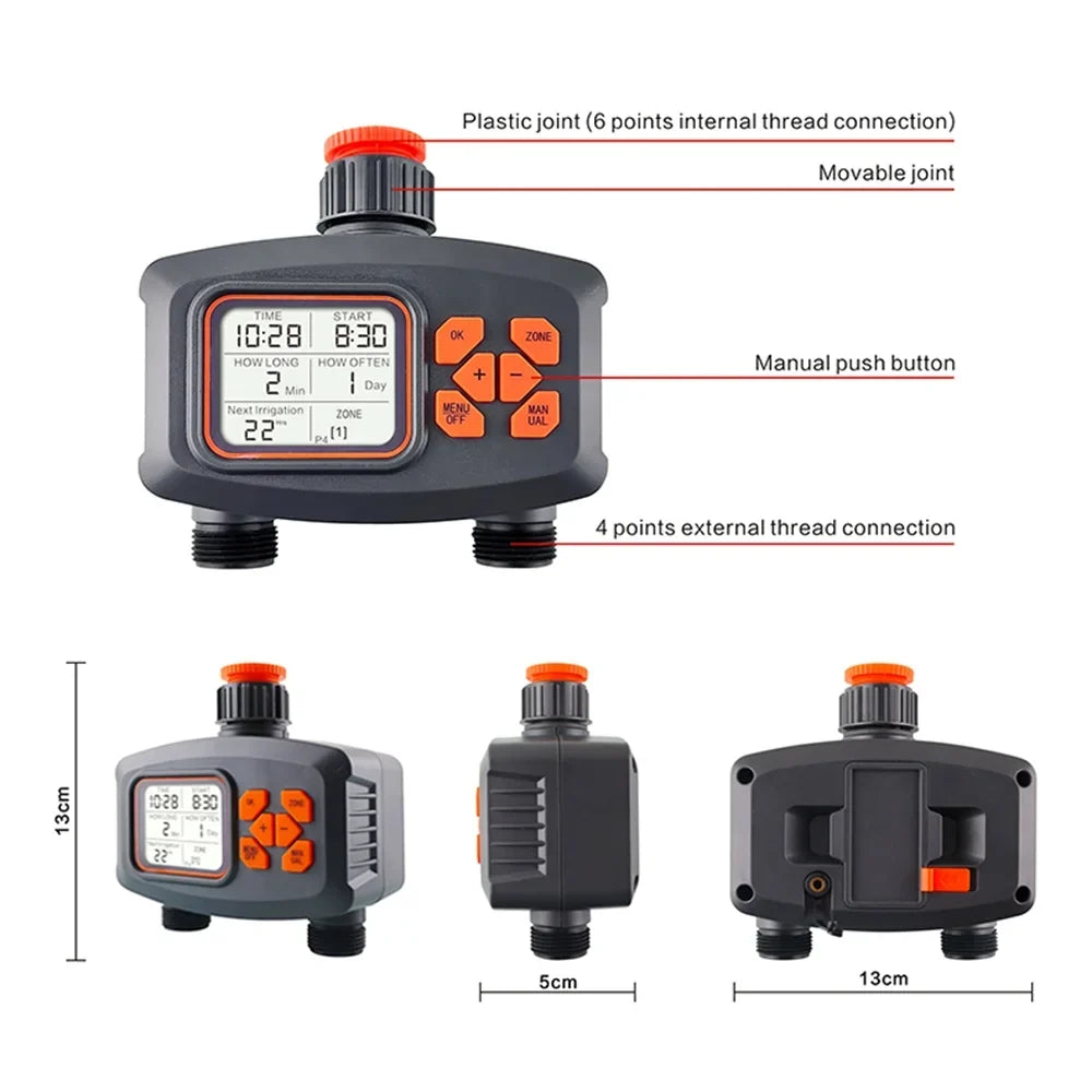 Smart Programmable Hose Timer Screen LCD Outlets Water Watering Garden Timer Timer Sprinkler Timer Irrigation for for Lawn 2 Automatic/Manual Yard Large