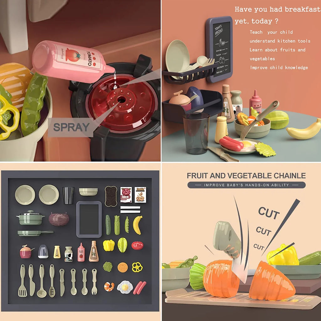 Play Lights Toddlers for Kitchen and Realistic Spray with 28.3" 43 Sounds Kitchen Christmas PayUSD Kids Girls Toy Toys Pcs for Birthday, Simulation Pretend Playset Kids Green with of Boys Play Set