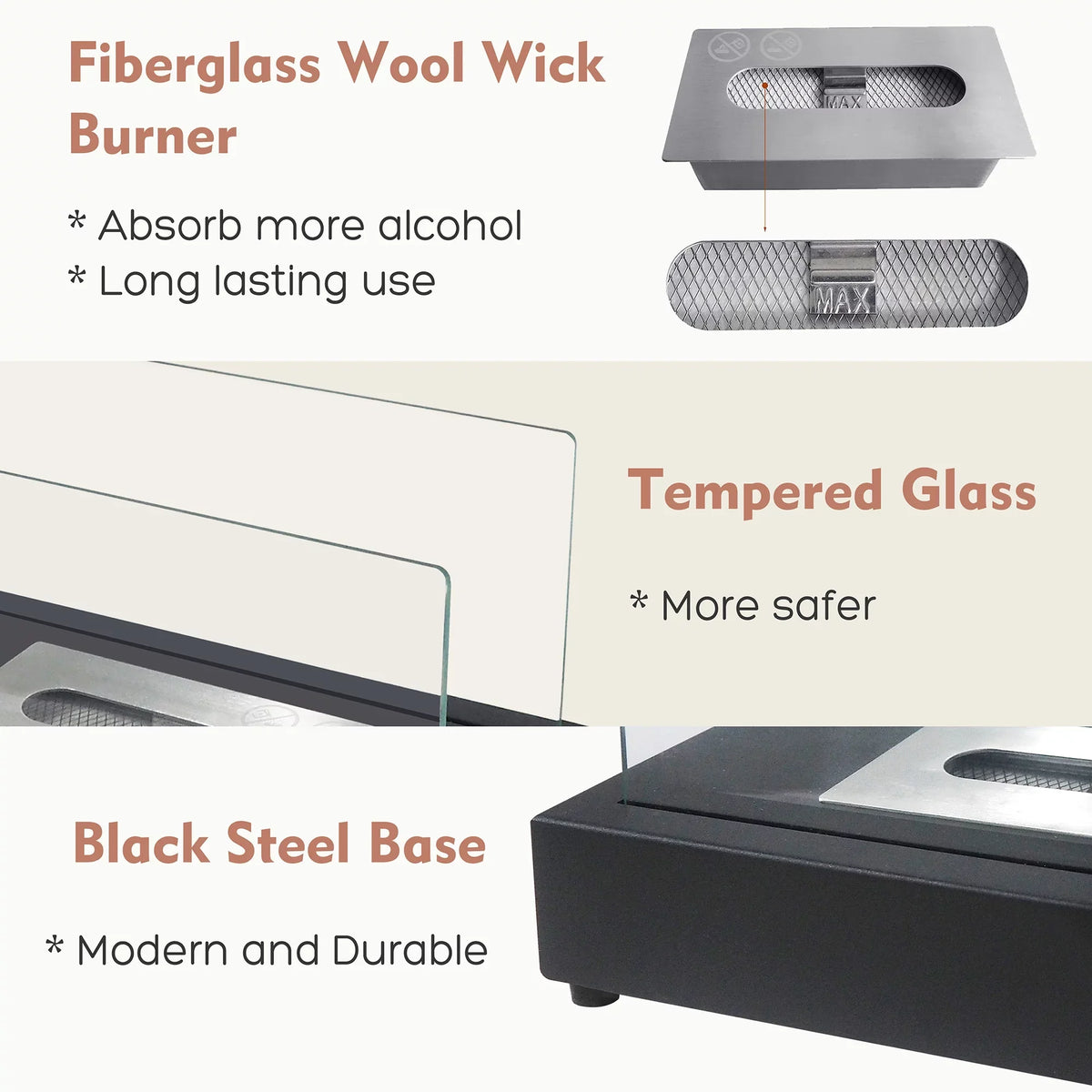 x 13.98''L Ventless Flame Outdoor W Ethanol 7.1'' Bio x Fireplace Guard Tabletop 8''H Metal Skypatio with
